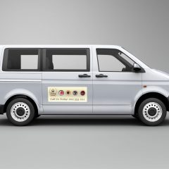 car magnet on a grey van