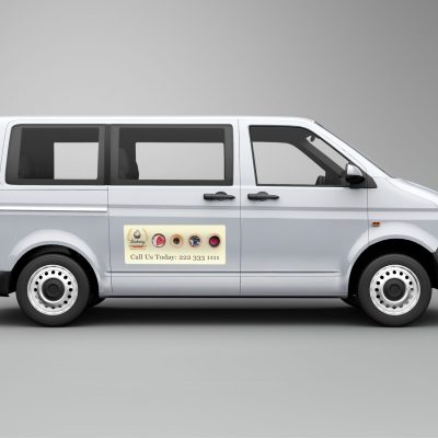 car magnet on a grey van