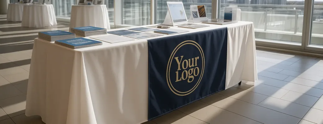 Display table overlooking Chicago with custom table runner
