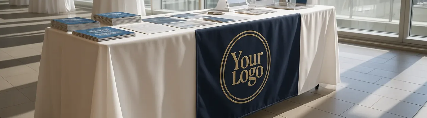 Display table overlooking Chicago with custom table runner
