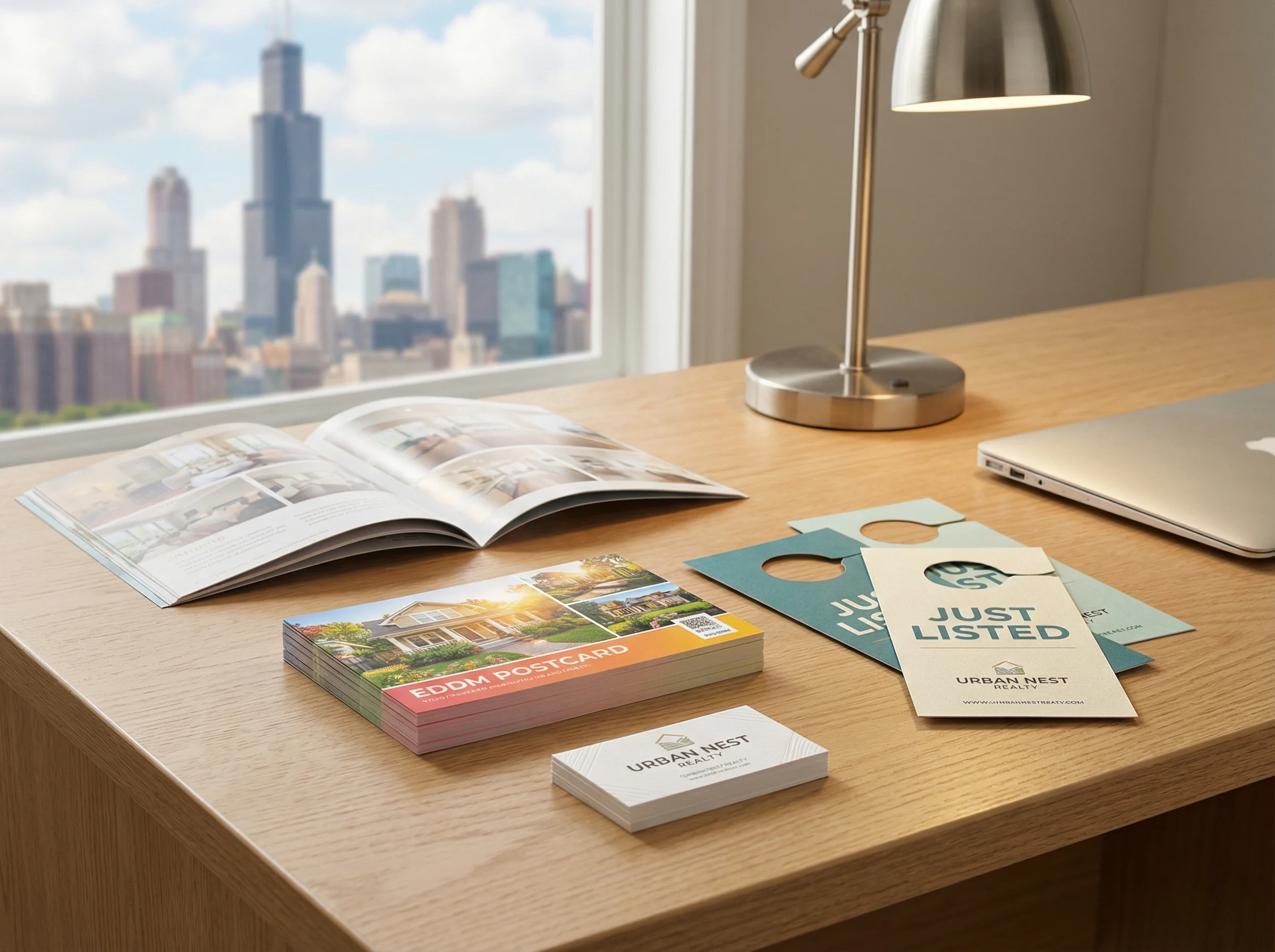 Custom printed real estate postcards, door hangers, and brochures in Chicago