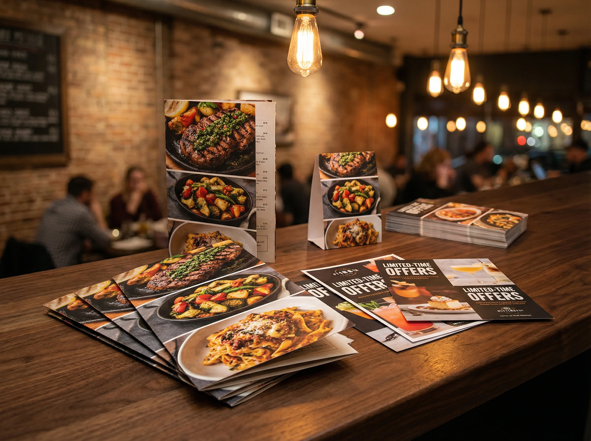 Custom printed menus, table tents, and flyers for a Chicago restaurant