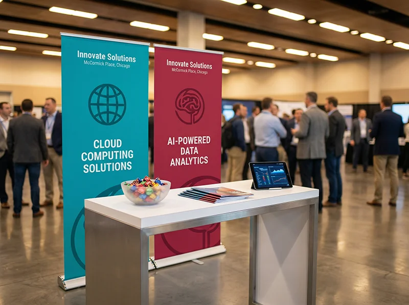 retractable banner stands at Chicago trade show booth